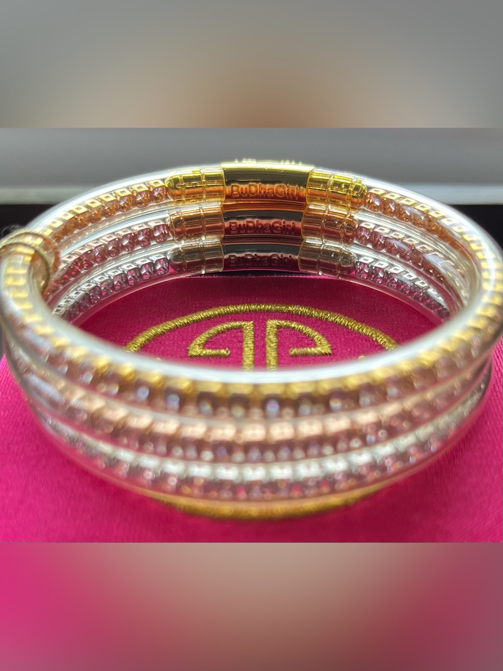 ✨New In Box BuDhaGirl Petal Pink Three Queens All Weather Bangles Set Small✨ - Picture 6 of 15